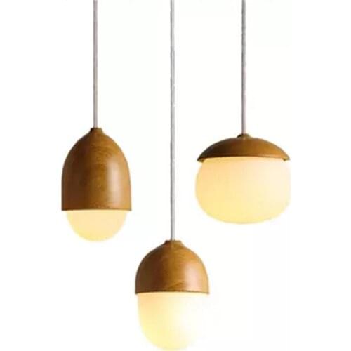 Nuts Acorn Small Mushrooms hanging lamp glass Milky Ball Glass Wood grain Iron modern pendant lamp led Pine cone pendant light