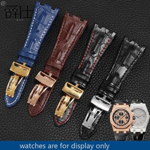 Genuine Leather watchband 28mm black blue brown wristband Replacement strap for AP mens sports watch accessories