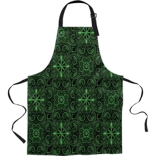 Retro Abstract Green Flower Printed Kitchen Cooking Baking Aprons Canvas Sleeveless For Women Man Kids Home Delantal Cocina