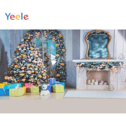 Christmas Decor Tree Window Curtain Doll Carpet Wood Floor Backdrop Photography Custom Photographic Background For Photo Studio