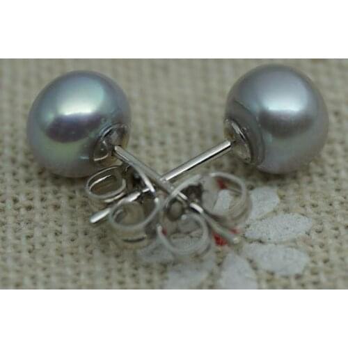 Unique Pearls jewellery Store AAA 7-7.5mm Gray Color Natural Freshwater Pearl Stud Earrings Wedding Bridal Women Jewelry Gift