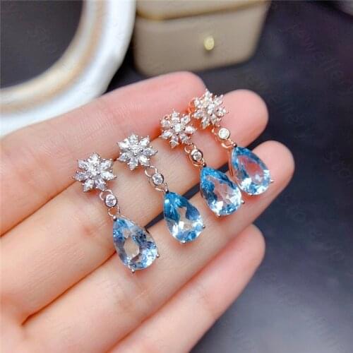 925 silver inlaid natural topaz earrings fresh and elegant banquet must-have style