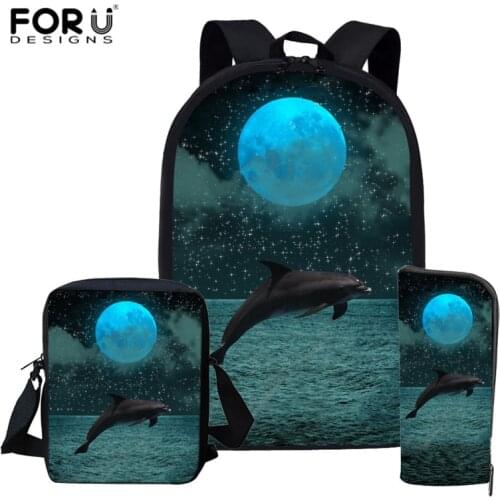 FORUDESIGNS 3pcs/set School Bags Backpack Schoolbag Fashion Kids Dolphin Backpacks For Children Girls School Student Mochila