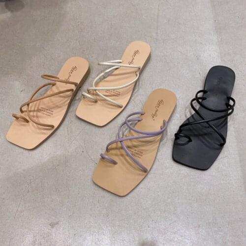 2021 New Summer Women Slipper Fashion Narrow Band Rome Sandals Ladies Casual Flat Heel Outdoor Beach Slides Slip On Flip Flops