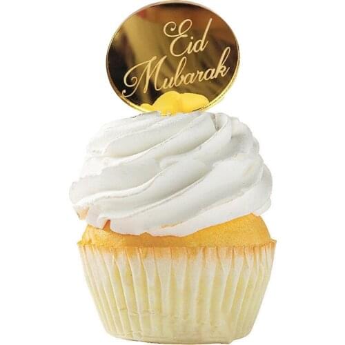 10pcs Eid Mubarak Cupcake Topper Acrylic Gold Silver Cake Topper Hajj Mubarak Cake Decorations Muslim Eid Baking Diameter 5cm