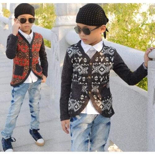 2018 New Leisure Kids Childrens Clothing Boy Jacquard Three Buttons Sweater Coat Harem Cuhk Children Joining Together 2-7 Year