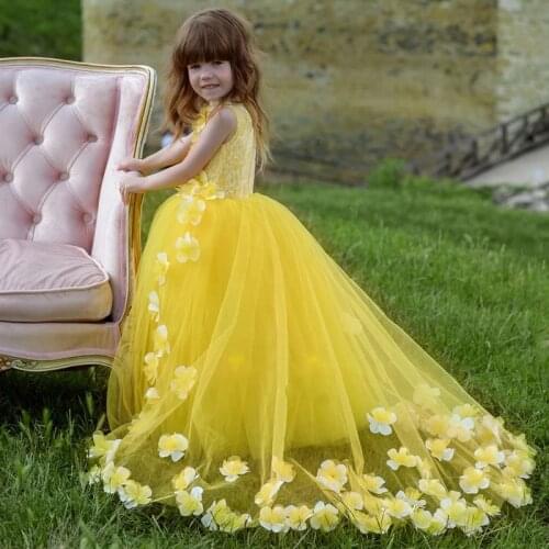 Yellow Flower Girl Dresses Pageant Birthday Party Gowns Formal Occasion