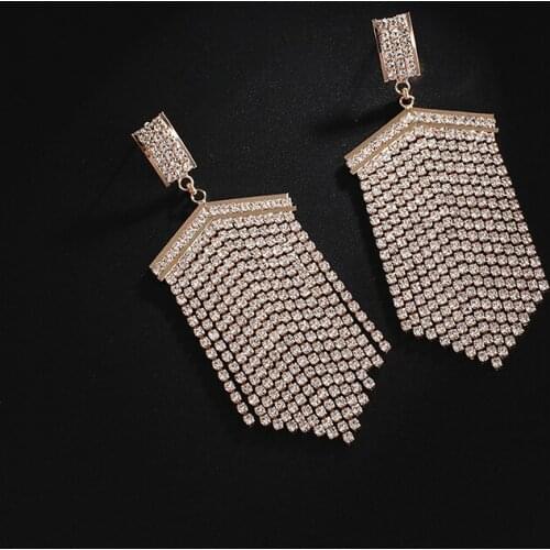 Silver Color Women Earrings Full Crystal Long Tassel Pendant Earrings for Wedding Drop Earing Brinco Fashion Jewelry Gifts E757