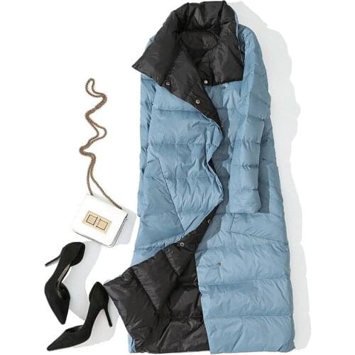 2019 Women Winter Coat Stand Collar White Duck Down Inner Women Warm Jacket Coat Hooded Women Long Coat Casaco Feminino Parkas