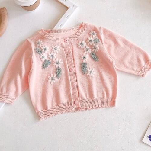 Baby Girl Winter Clothes Pure Color Handmade Wool Knitted Embroidered Coat Solid Sweater For Girls Knitted Sweater Suit 0-2 Age