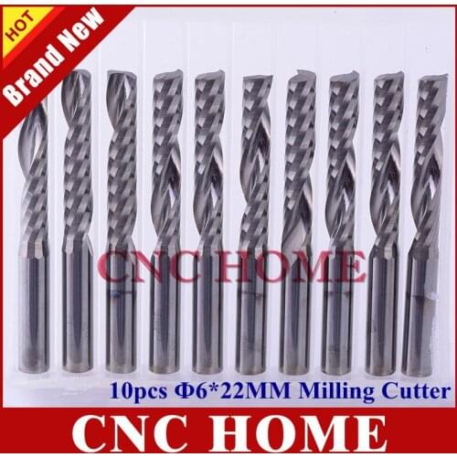 10pcs 6*22MM Single Flute CNC Milling Tools, Engraving Cutters, Wood Carving Bits, Drill Blade for Cutting MDF, Acrylic, Plastic