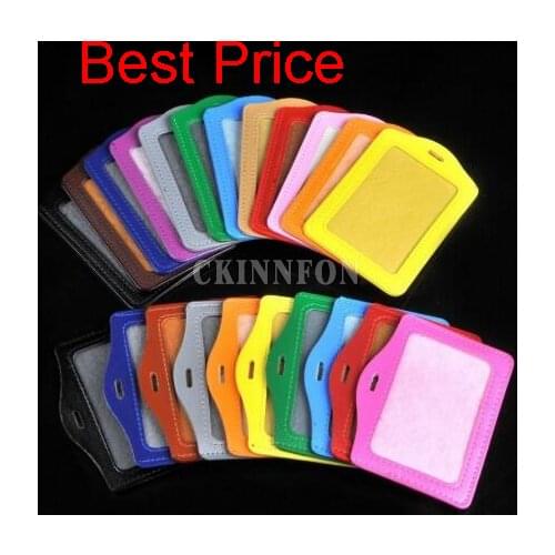 500Pcs/Lot Assorted Color PU Leather ID Badge Card Holder Horizontal Vertical Retractable Reel Key Clip 60*90MM