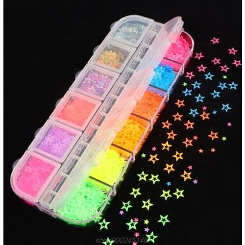 12 Grids/Box Nail Art Fluorescent Sequins Holographic Glitter Flakes Jewelry Epoxy DIY Resin Mold Filling Decor M29 21 Dropship