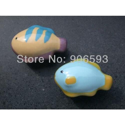 24pcs lot free shipping blue fish shape ceramic cabinet knob