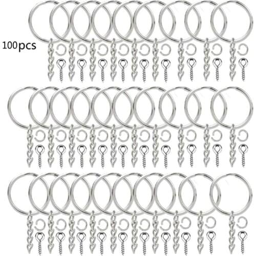 300Pcs 30mm Flat Key Chain Rings Kit Split Keychain Ring Jewelry Findings Making XX9C