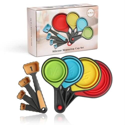 4/8pcs/Set Food Grade Silicone Measuring Cups Spoons Kitchen Tool Cake Ice Cream Collapsible Baking Cook Tools Set Baking Spoon