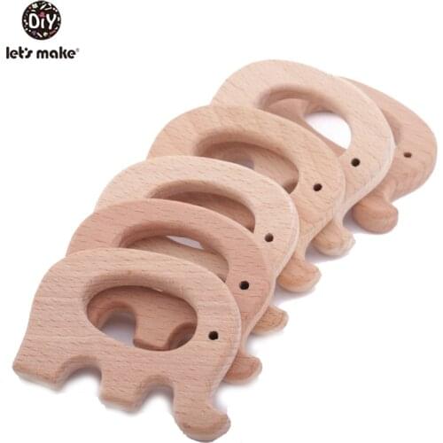 LetS Make Baby Wooden Teether Elephant 50Pcs For Newborn Gift Beach Wood Teething Toys For Pacifier Wooden Baby Teether Toys