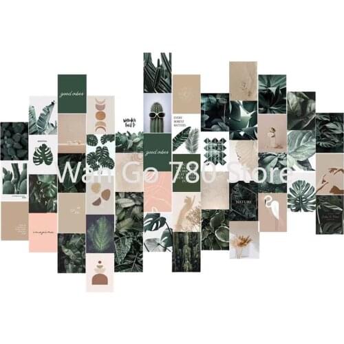 50Pcs Plant Series Green Cactus Aesthetic Walls Collage Kit Gift for Boys & Girls Teen Bedroom Wall Decoration Living Room Decor