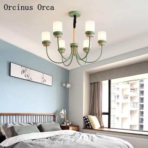 American creative green chandelier living room dining room bedroom Nordic modern compact LED iron pendant lamp free shipping