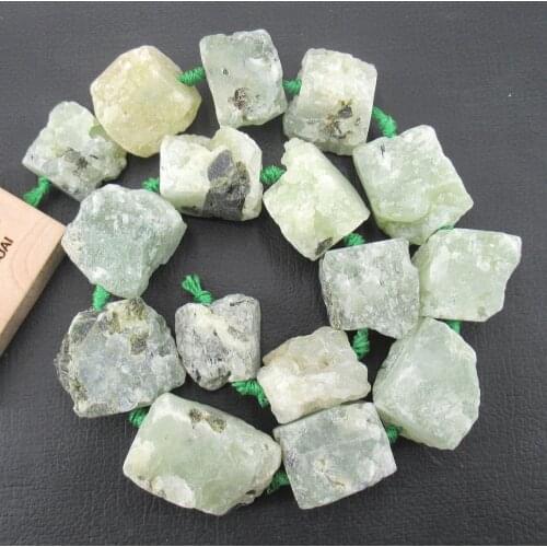 APDGG 18x20mm-20x28mm Natural Green Prehnite Quartz Natural Gems Rough Freeform Nugget Lrregular Gems Stone Beads 17"