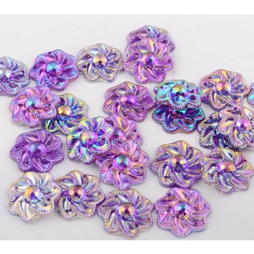 BOLIAO 2 Hole 15Pcs 21*21 mm ( 0.83*0.83in ) AB Flower Purple Resin Delicate Sew on Clothes/Headwear Home Decor DIY