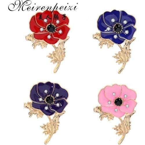 Meirenpeizi Red poppy pin Remembrance Sunday brooch Veterans Day lapel pins Memorial Day Flower Jewelry