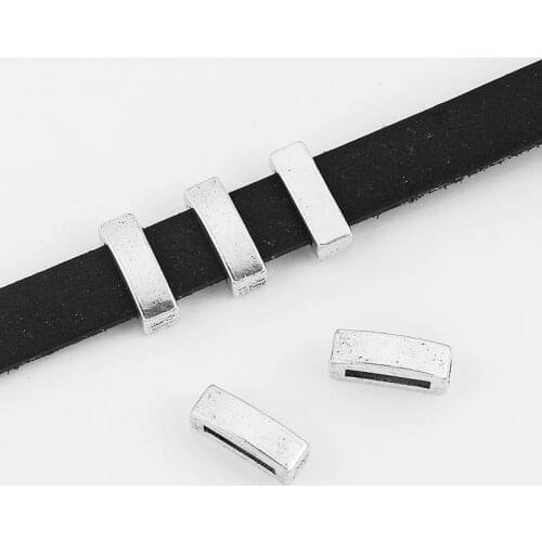 20pcs Silver Color Flat Slider Beads Spacer For 10*2mm Flat Leather Cord Bracelet Necklace Jewelry Making Findings Accessories