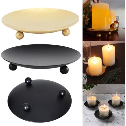 Black Gold Plated Iron Candle Holders Pillar Metal Plate Wedding Party Festival Candlestick Holder Art Gift Home Decoration