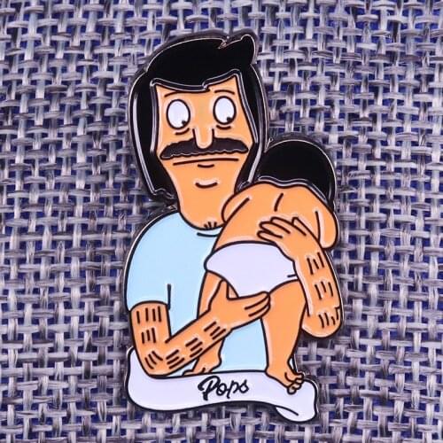Bob with a baby in his arms enamel pin warm love gift family jewelry