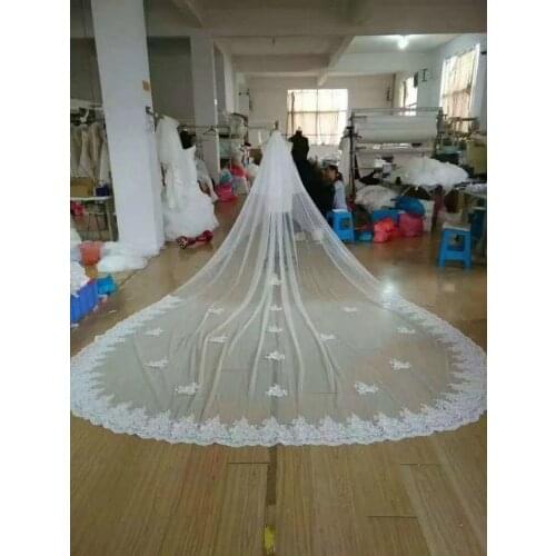 White IVORY 5m Two Layer Cover veil Wedding Veil With Comb Lace Edge Bridal Veils Ivory Cathedral velos Wedding Accessories