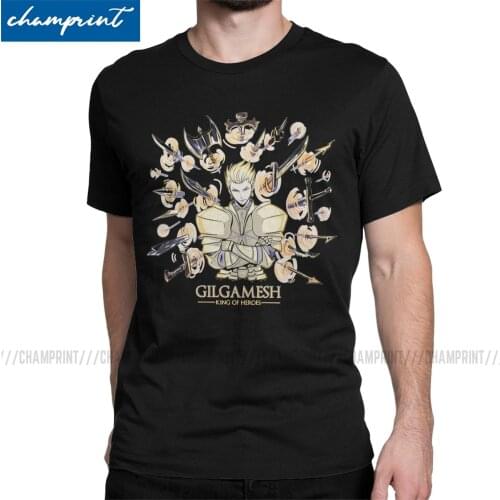 Men T-Shirts Gilgamesh Vintage Pure Cotton Tee Shirt Short Sleeve Fate Stay Night Fgo Anime T Shirt O Neck Tops New Arrival