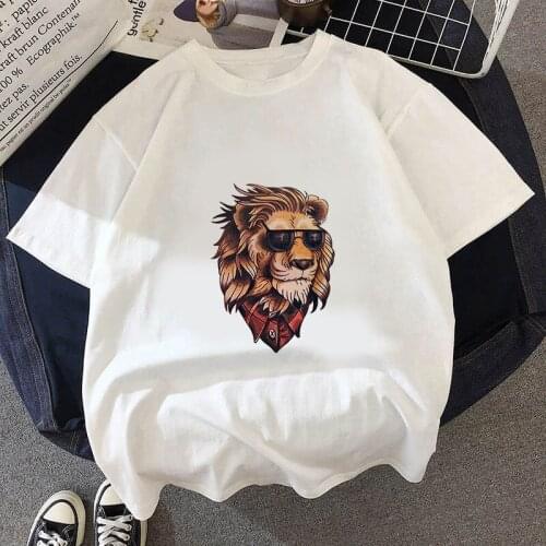 Cartoon Lion Printing T-Shirts Women fashion Graphic Tees Fashion Women Tops Funny Vintage Casual Female Tshirt
