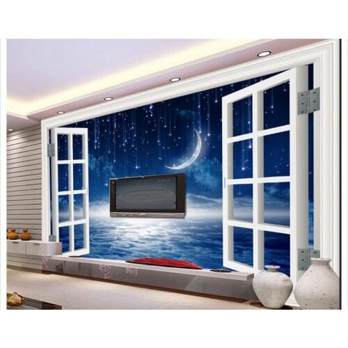 Customized 3d wallpaper 3d wall murals 3 d meteor night view outside the window decoration beauty mural wallpaper room