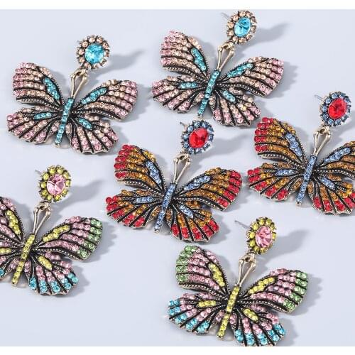 JIJIAWENHUA New Creative Rhinestone Butterfly Shape Womens Earrings Dinner Party Wedding Fashion Statement Jewelry Accessories
