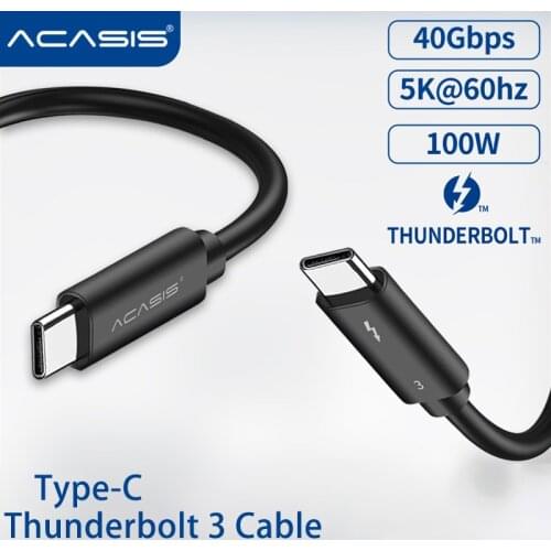 Thunderbolt 3 Cable 40Gbps 100W 5A/20V PD Fast Charging USB C To C Display Port Support 5K UHD For MacBook Pro Air Dell Charger