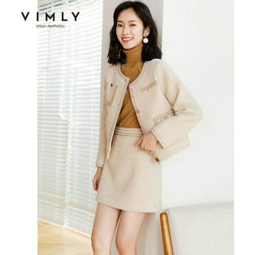Vimly Two Piece Set Women Fashion Single Breasted Short Jacket High Waist Skirt Elegant Female Outfits Winter Clothing F3272