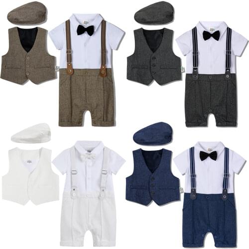 Newborn Boys Clothing Set Baby Rompers Outfit Infant Wedding Birthday Party Formal Overalls Gentleman Costumes Baptism Gift