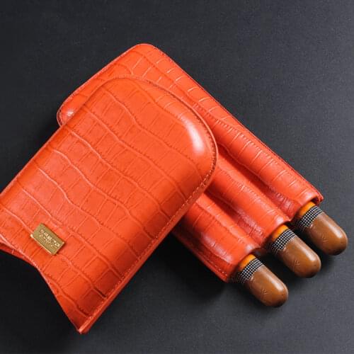 Crocodile Pattern design Leather Cigar Case, 3 Tubes Travel Cigar Humidor Portable For Cuban cigars Orange/Black JF-501
