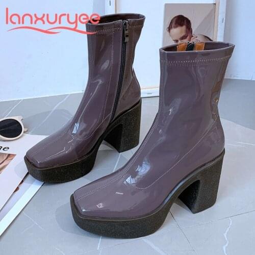 Lanxuryee platform square toe super high heel online star recommend Chelsea boots beauty lady elegant charming ankle boots L20