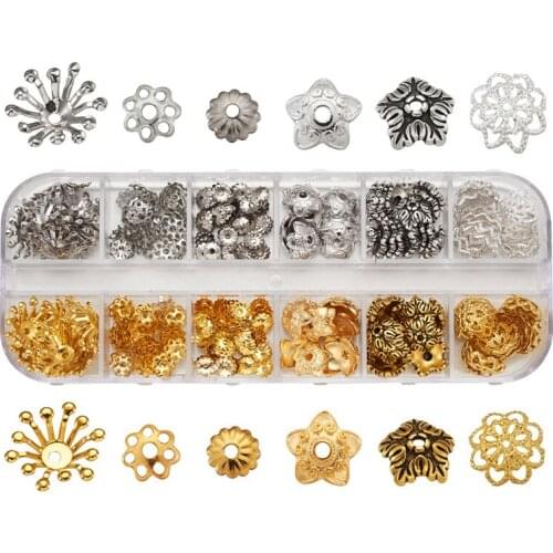 Pandahall 1 Box Mixed Color Iron/Alloy/Brass Metal Flower Bead Caps Cone for Jewelry Making DIY Accessories Findings