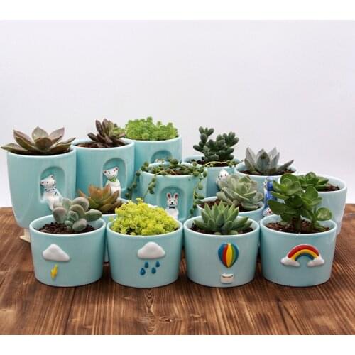 Lovely Fleshy Celadon Flowerpot Cartoon Animal Ceramic Flowerpot Creative Simple Green Potted Home Desktop Decoration Ornaments