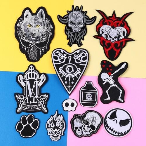 Punk Skull Grimace love Patches wholesale Iron On dance Skull Appliques 3D Diy animal wolf Badges for Clothes Accessories