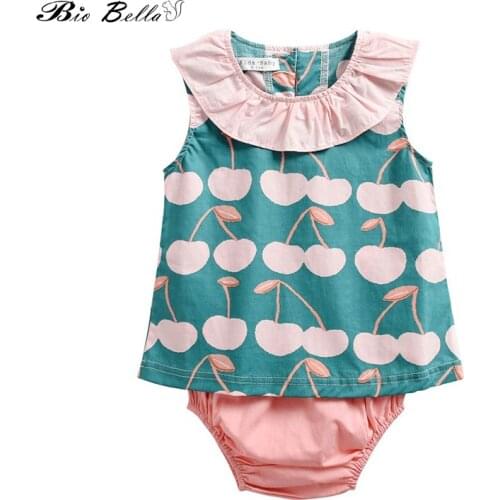 New Baby Girls Clothing Set Summer New Cherry Print Sleeveless T-shirt+Rose Shorts Kids 2PCS Suit Toddler Girl Clothes Sets