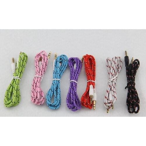 Wholesale 3.5mm Audio Aux Male Stereo Woven Fabric Braided Cable For Phone pc in metal cord 100pcs/lot