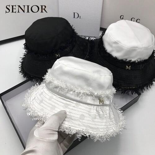 Autumn Lace Big Brim Womens Bucket Hat Cotton Fashion New Casual Womens Fisherman Hat French Elegant Womens Temperament Hat