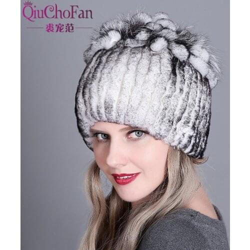 Hat Womens Winter Female Hat for Women 100% Real Rex Rabbit Fox Fur Hat Rex Rabbit Fur Caps lady Winter Warm Headwear