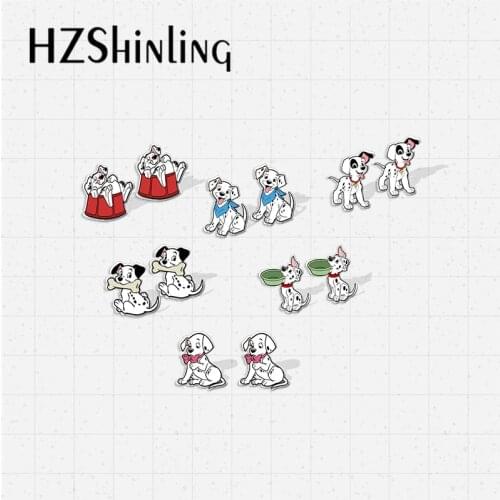 2021 New Arrival Cartoon 101 Dot Dalmatians Kawaii Puppy Dogs Characters Handcraft Epoxy Acrylic Stud Earrings
