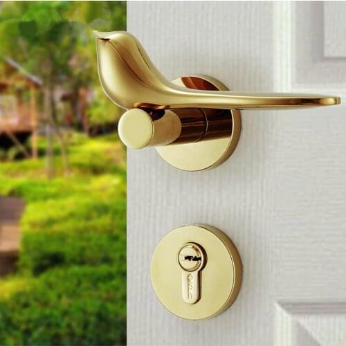 Modern simple Fashion Interior room door lock silver gold Mechanical mute Solid wood bedroom door lock Creative bird handle lock