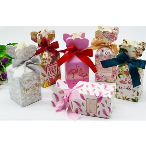 Wedding Paperboard Candy Gift Box Chocolate Packing Bags with Ribbon Wedding Favor Baby Shower Birthday Party Decoration