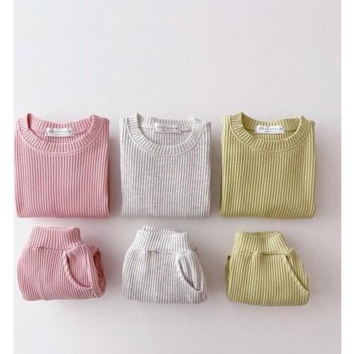 2021 Korea style girls boys 2 pcs knitted set sweater+long pants autumn cotton kids suit 6-24 month